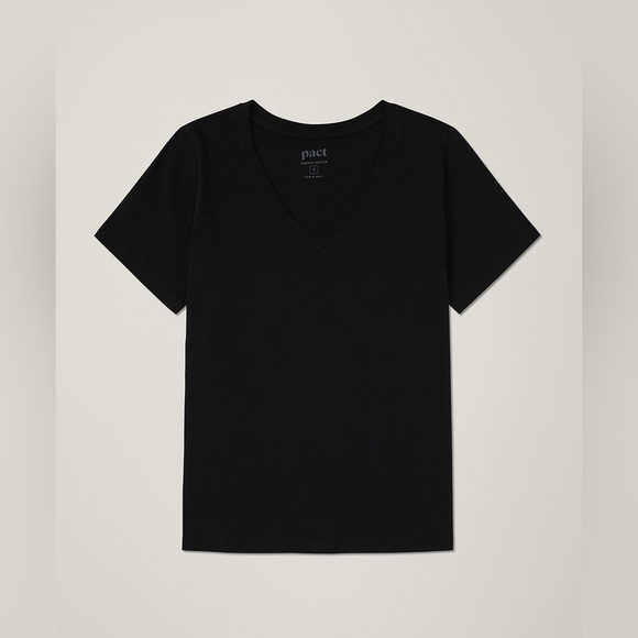 Pact Softspun V-Neck Tee 100% Organic Cotton in Black Size M - Picture 1 of 5